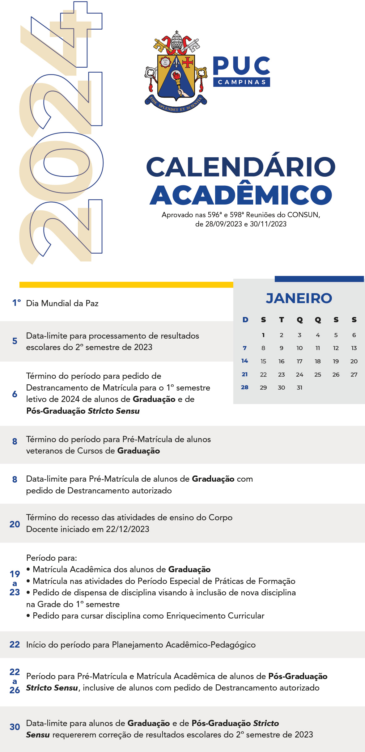 Portal PUCCampinas » Calendário Acadêmico